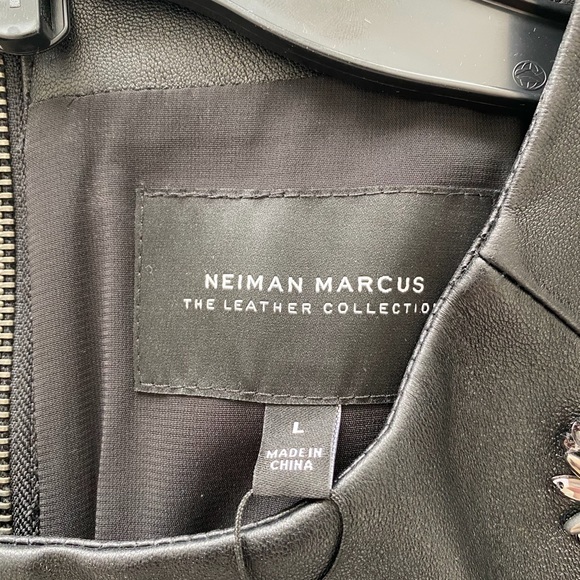 New |  Neiman Marcus Embellished Leather Peplum Top - Picture 7 of 8